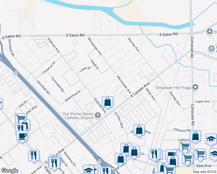 map of restaurants, bars, coffee shops, grocery stores, and more near 765 Caprice Way in Chico