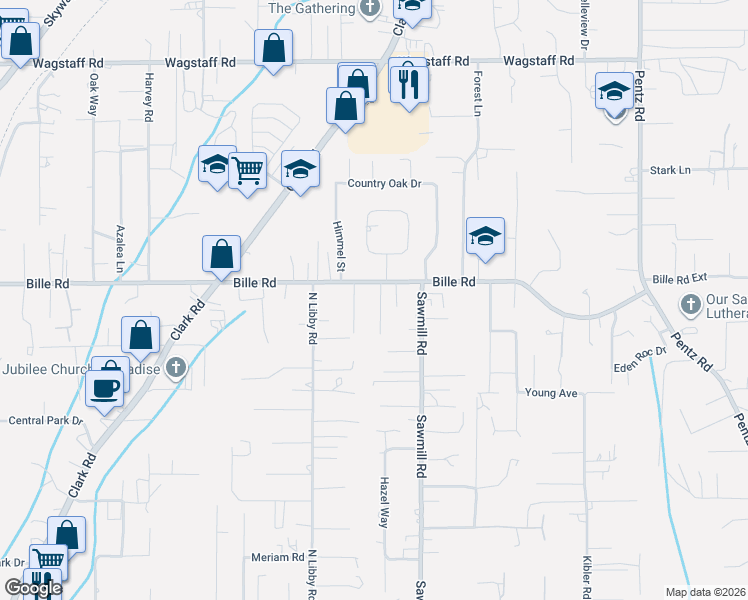 map of restaurants, bars, coffee shops, grocery stores, and more near 6175 Alamo Way in Paradise