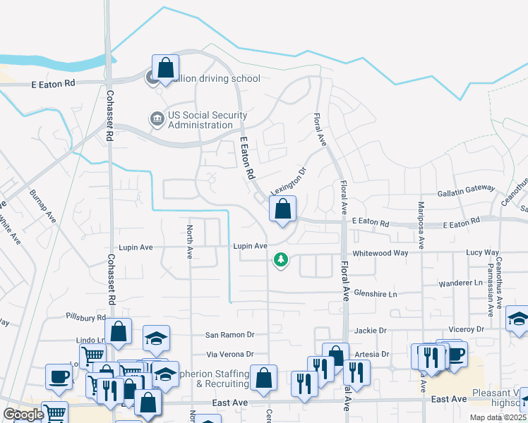 map of restaurants, bars, coffee shops, grocery stores, and more near 2779 Keith Hopkins Place in Chico
