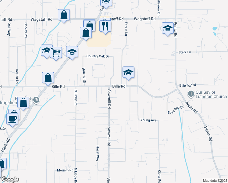 map of restaurants, bars, coffee shops, grocery stores, and more near 1536 Crystal Lane in Paradise