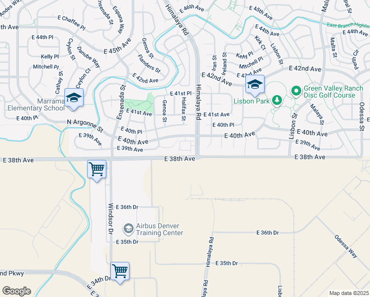map of restaurants, bars, coffee shops, grocery stores, and more near 3807 Himalaya Road in Denver
