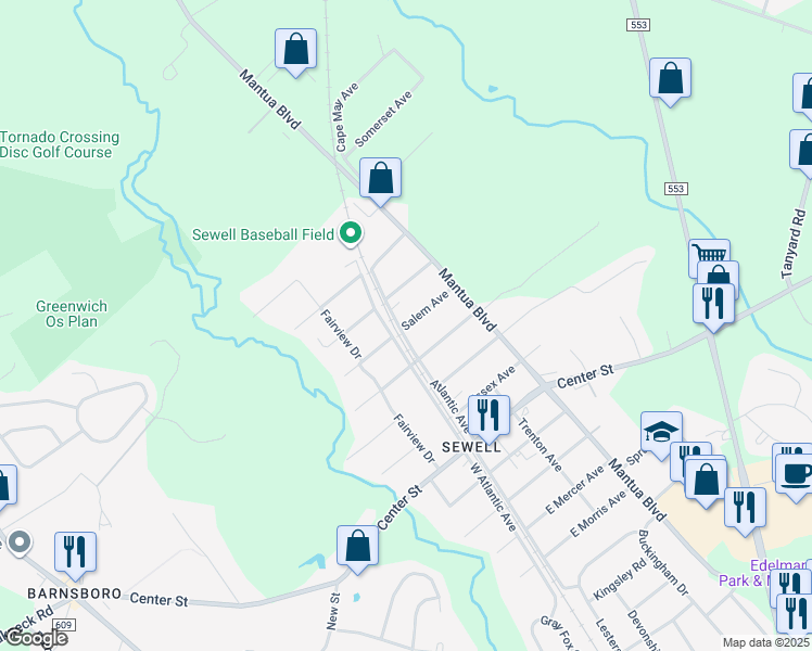 map of restaurants, bars, coffee shops, grocery stores, and more near 710 Atlantic Avenue in Mantua Township