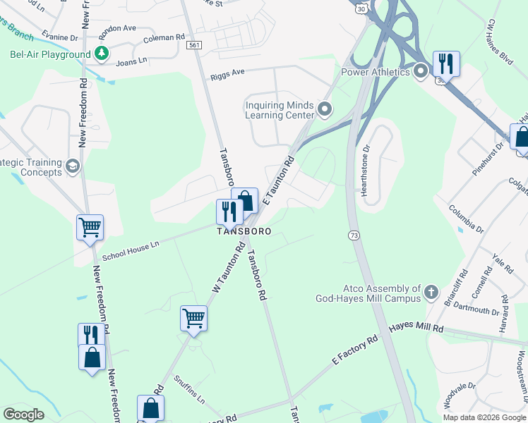 map of restaurants, bars, coffee shops, grocery stores, and more near 7 East Taunton Road in Atco