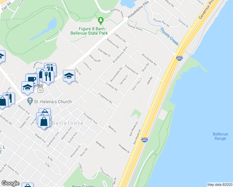 map of restaurants, bars, coffee shops, grocery stores, and more near 614 Lindsey Road in Wilmington