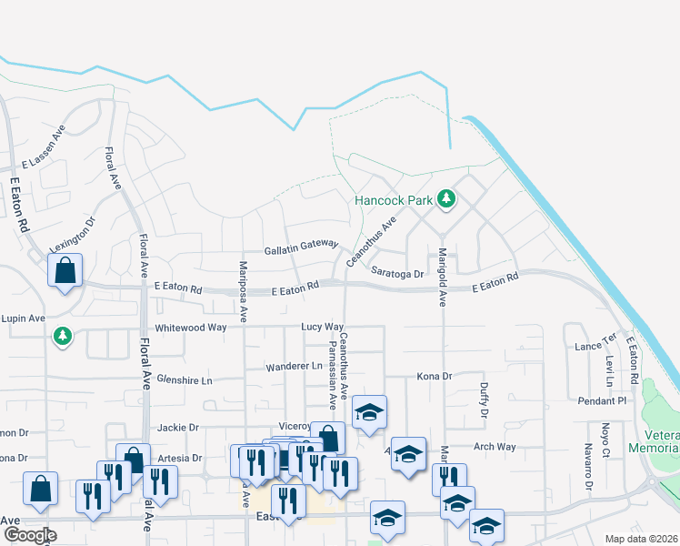 map of restaurants, bars, coffee shops, grocery stores, and more near 3006 Grasshopper Creek Way in Chico