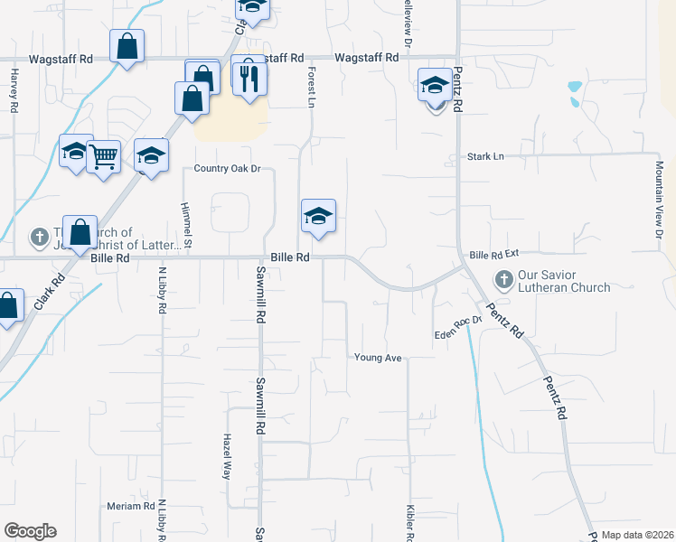 map of restaurants, bars, coffee shops, grocery stores, and more near 6187 Virginia Way in Paradise