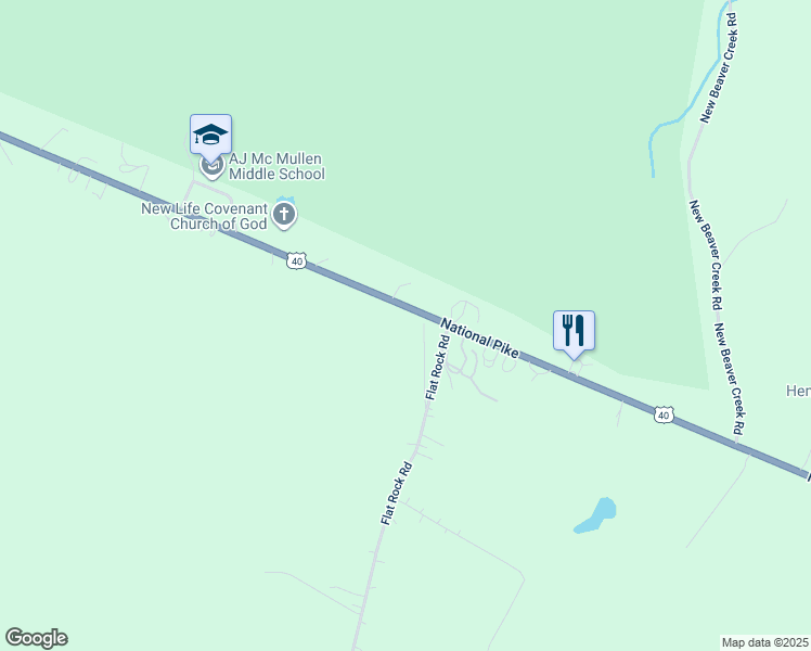 map of restaurants, bars, coffee shops, grocery stores, and more near 129 Old Flat Rock Road in Markleysburg