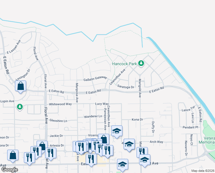 map of restaurants, bars, coffee shops, grocery stores, and more near 3006 Grasshopper Creek Way in Chico