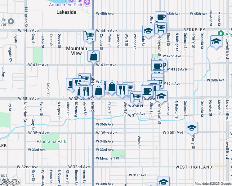 map of restaurants, bars, coffee shops, grocery stores, and more near in Denver