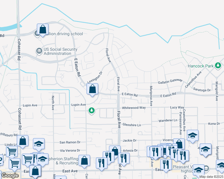 map of restaurants, bars, coffee shops, grocery stores, and more near 2777 East Eaton Road in Chico