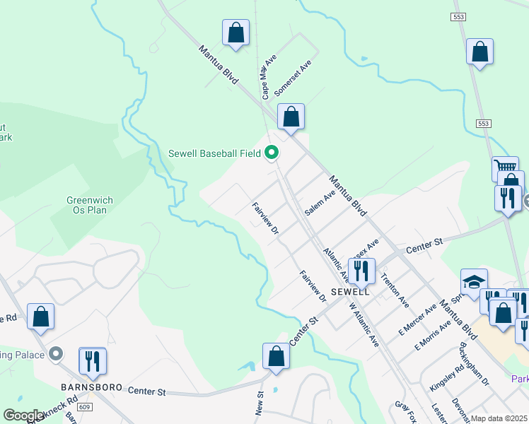 map of restaurants, bars, coffee shops, grocery stores, and more near 220 Monmouth Avenue in Gloucester County