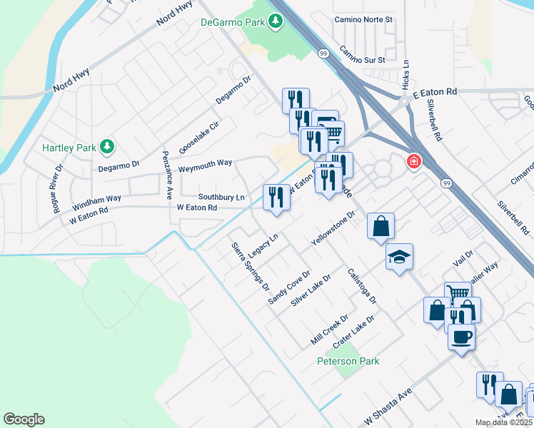 map of restaurants, bars, coffee shops, grocery stores, and more near 244 Windrose Court in Chico