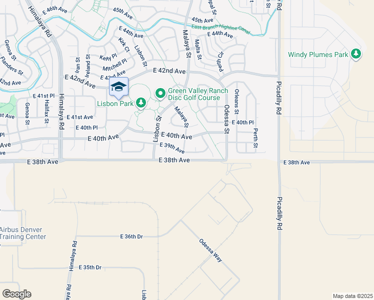 map of restaurants, bars, coffee shops, grocery stores, and more near 21036 East 39th Avenue in Denver
