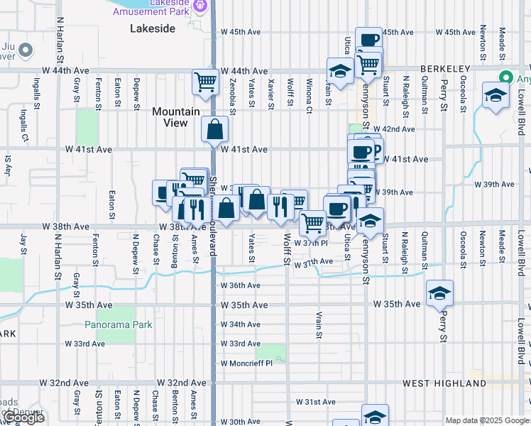 map of restaurants, bars, coffee shops, grocery stores, and more near in Denver