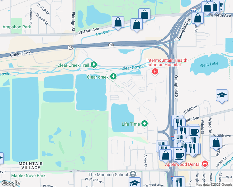map of restaurants, bars, coffee shops, grocery stores, and more near in Wheat Ridge