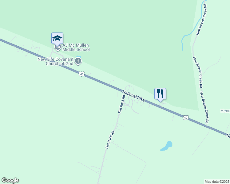 map of restaurants, bars, coffee shops, grocery stores, and more near 129 Old Flat Rock Road in Markleysburg