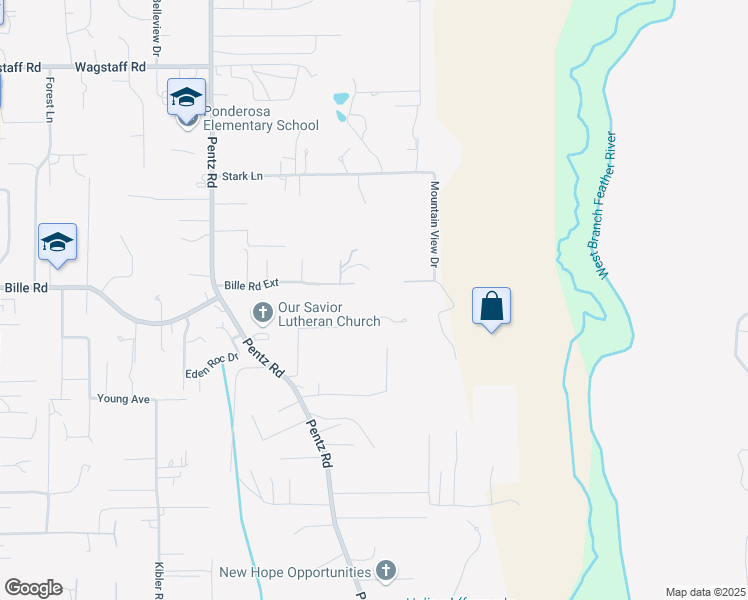 map of restaurants, bars, coffee shops, grocery stores, and more near Bille Road in Paradise