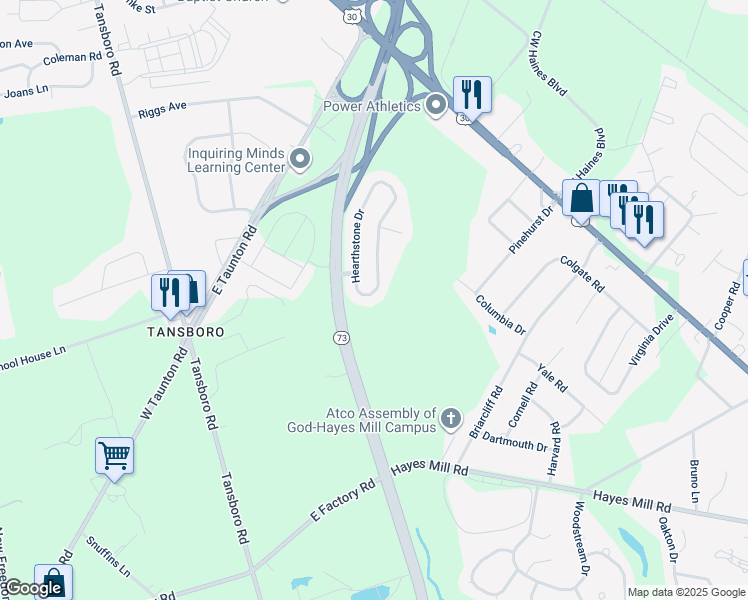 map of restaurants, bars, coffee shops, grocery stores, and more near 114 Hearthstone Drive in Berlin