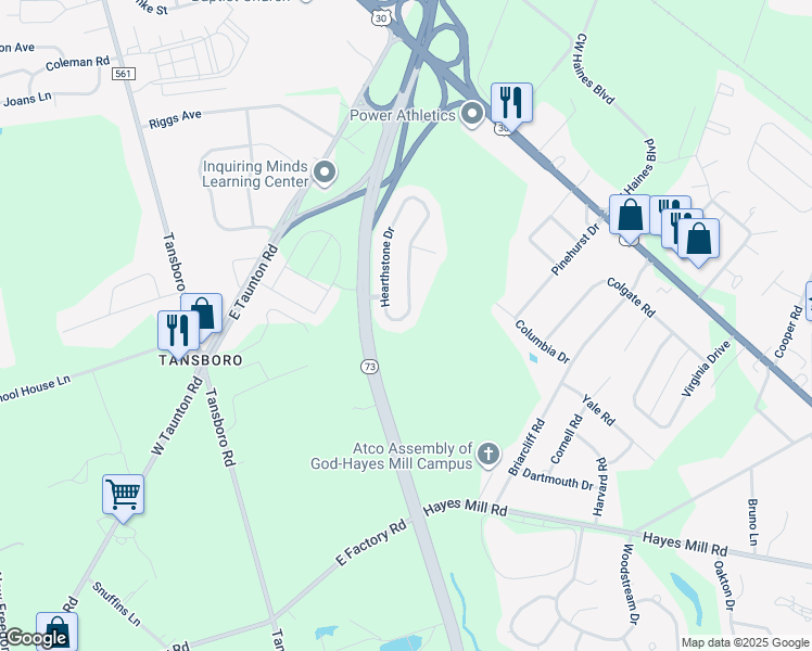 map of restaurants, bars, coffee shops, grocery stores, and more near 114 Hearthstone Drive in Berlin