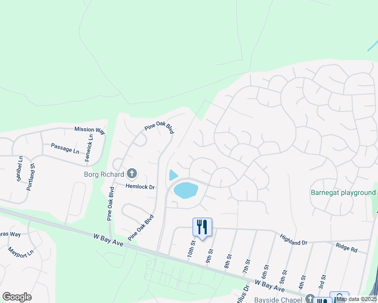 map of restaurants, bars, coffee shops, grocery stores, and more near 1 Forest Lake Court in Barnegat Township