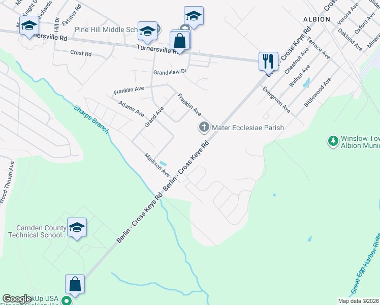 map of restaurants, bars, coffee shops, grocery stores, and more near 277 Berlin - Cross Keys Road in Berlin