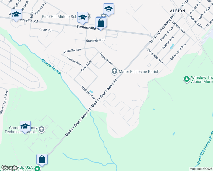 map of restaurants, bars, coffee shops, grocery stores, and more near 277 Berlin - Cross Keys Road in Berlin