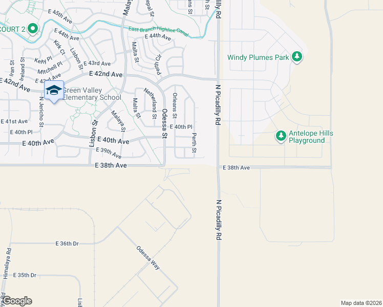 map of restaurants, bars, coffee shops, grocery stores, and more near 21558 East 38th Place in Denver