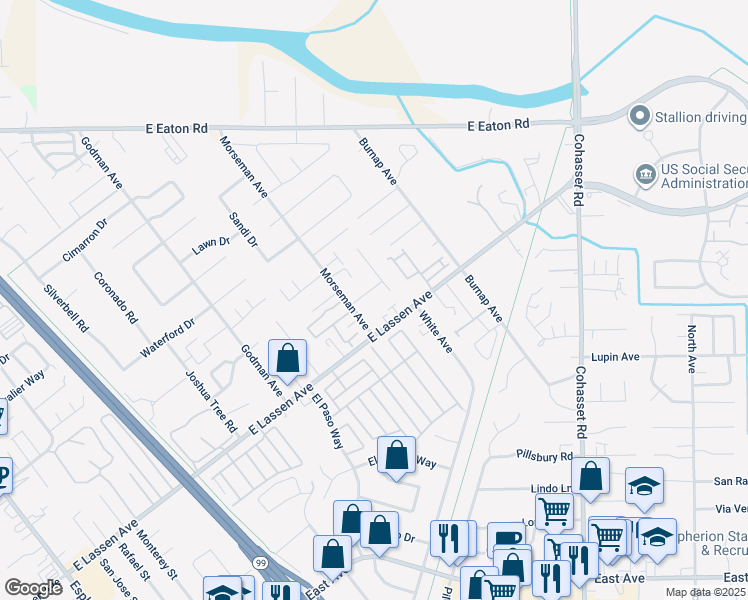 map of restaurants, bars, coffee shops, grocery stores, and more near 2824 Morseman Avenue in Chico