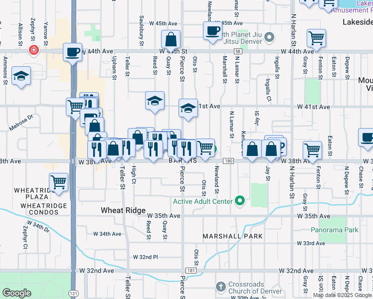 map of restaurants, bars, coffee shops, grocery stores, and more near in Wheat Ridge