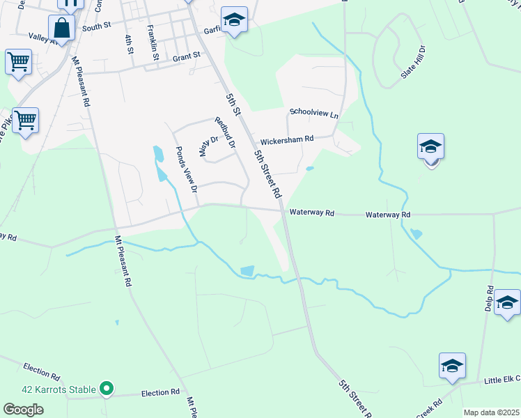 map of restaurants, bars, coffee shops, grocery stores, and more near 570 Waterway Road in Oxford