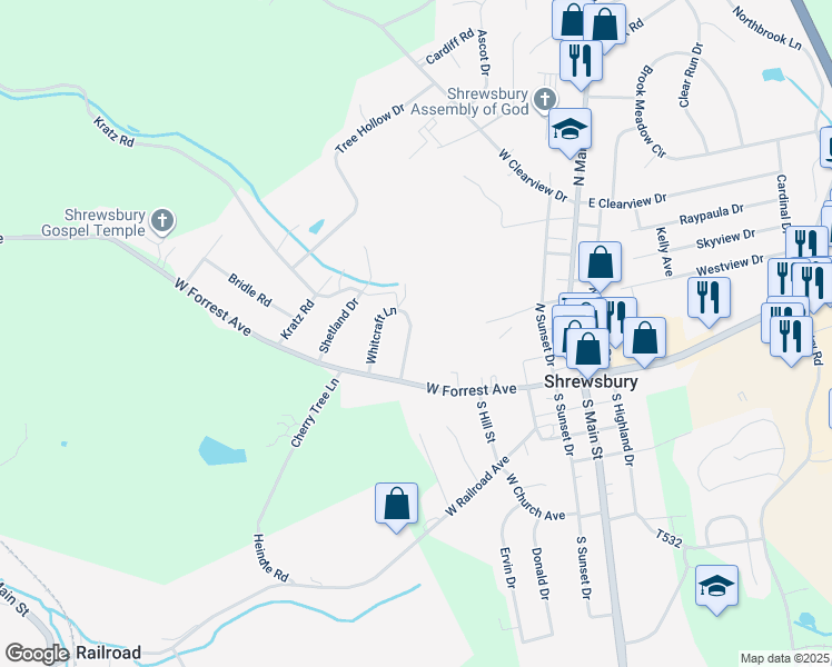 map of restaurants, bars, coffee shops, grocery stores, and more near 11 Whitcraft Lane in Shrewsbury