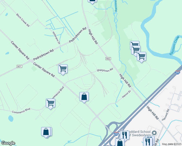 map of restaurants, bars, coffee shops, grocery stores, and more near Sharptown Road in Logan Township