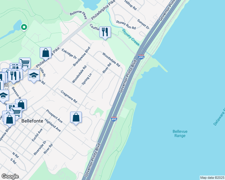 map of restaurants, bars, coffee shops, grocery stores, and more near 1523 Seton Drive in Wilmington