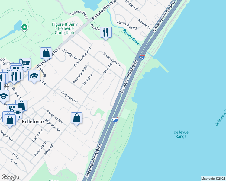map of restaurants, bars, coffee shops, grocery stores, and more near 1523 Seton Drive in Wilmington
