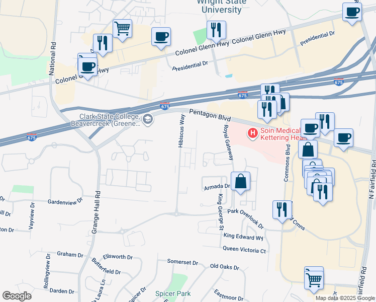 map of restaurants, bars, coffee shops, grocery stores, and more near 2690 Gardenia Avenue in Beavercreek