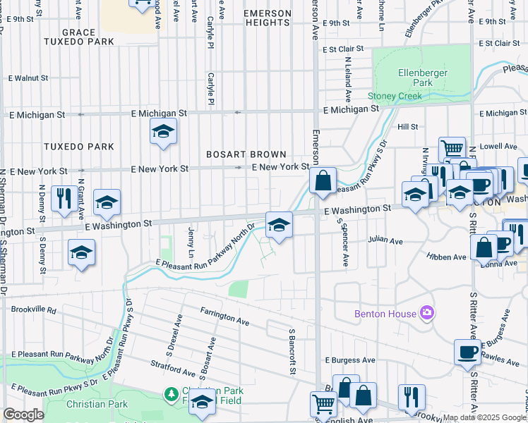 map of restaurants, bars, coffee shops, grocery stores, and more near 4908 Julian Avenue in Indianapolis