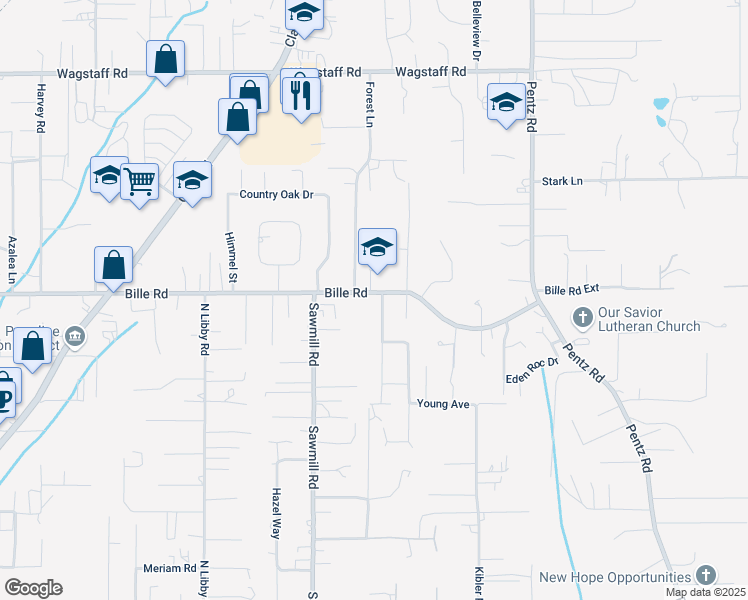 map of restaurants, bars, coffee shops, grocery stores, and more near 1570 Bille Road in Paradise