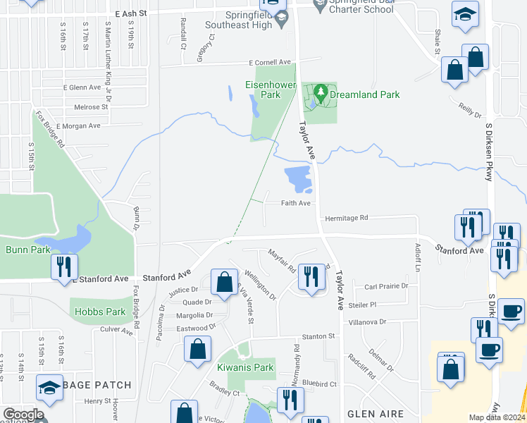 map of restaurants, bars, coffee shops, grocery stores, and more near Empowerment Road in Springfield