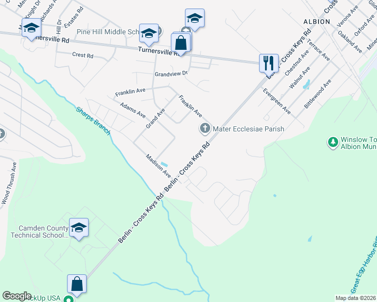 map of restaurants, bars, coffee shops, grocery stores, and more near 203 Washington Avenue in Berlin