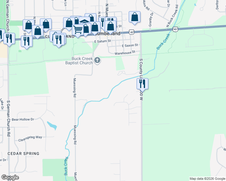 map of restaurants, bars, coffee shops, grocery stores, and more near 100 South Carroll Road in Indianapolis