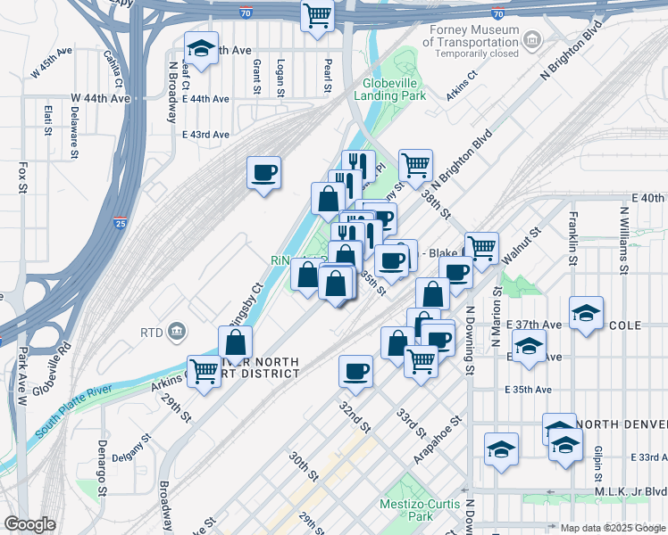 map of restaurants, bars, coffee shops, grocery stores, and more near in Denver