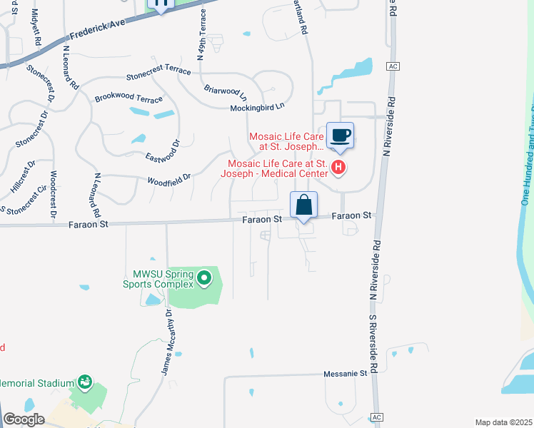 map of restaurants, bars, coffee shops, grocery stores, and more near 5119 Mulberry Terrace in Saint Joseph