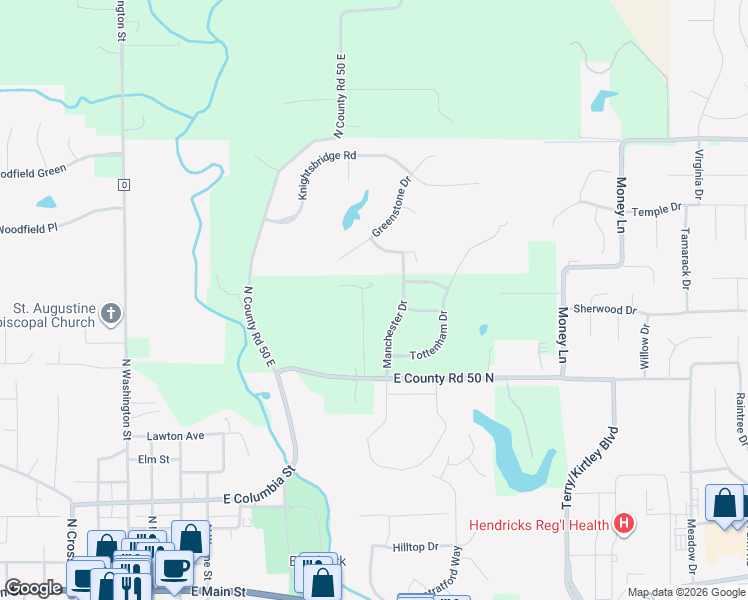 map of restaurants, bars, coffee shops, grocery stores, and more near 556 East 50 North in Danville