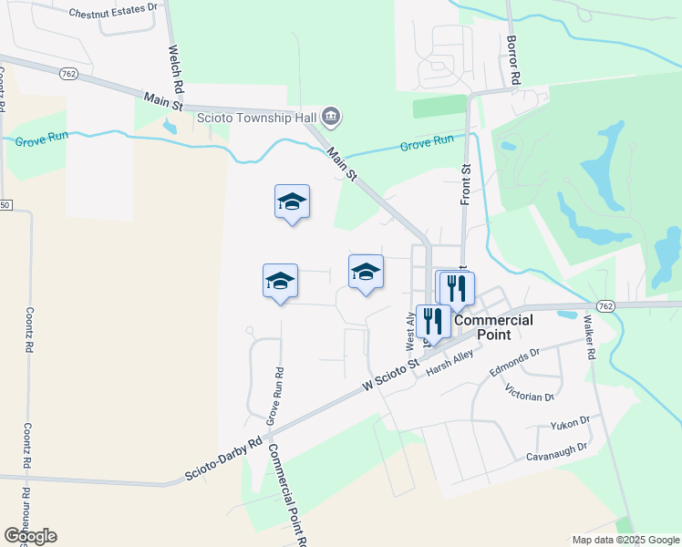 map of restaurants, bars, coffee shops, grocery stores, and more near in Commercial Point