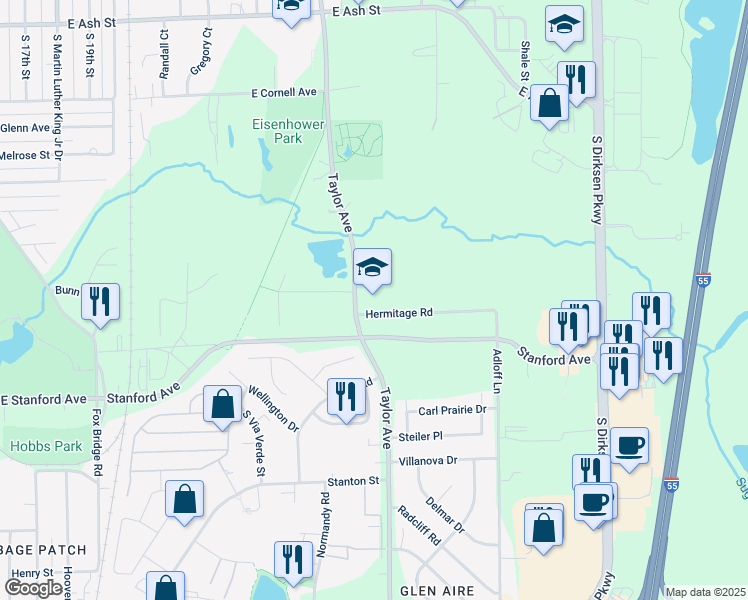 map of restaurants, bars, coffee shops, grocery stores, and more near 2500 Taylor Avenue in Springfield
