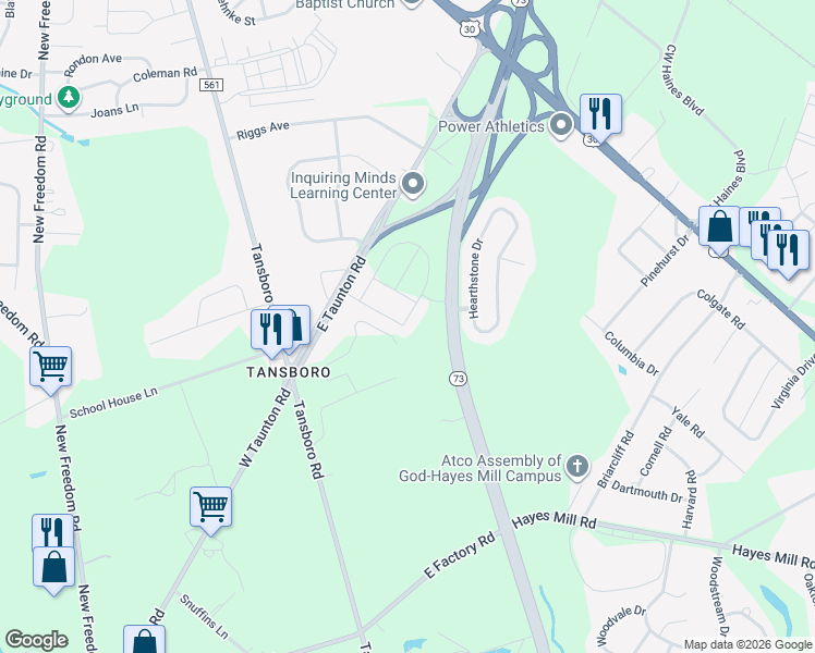 map of restaurants, bars, coffee shops, grocery stores, and more near 208 Hearthstone Drive in Berlin
