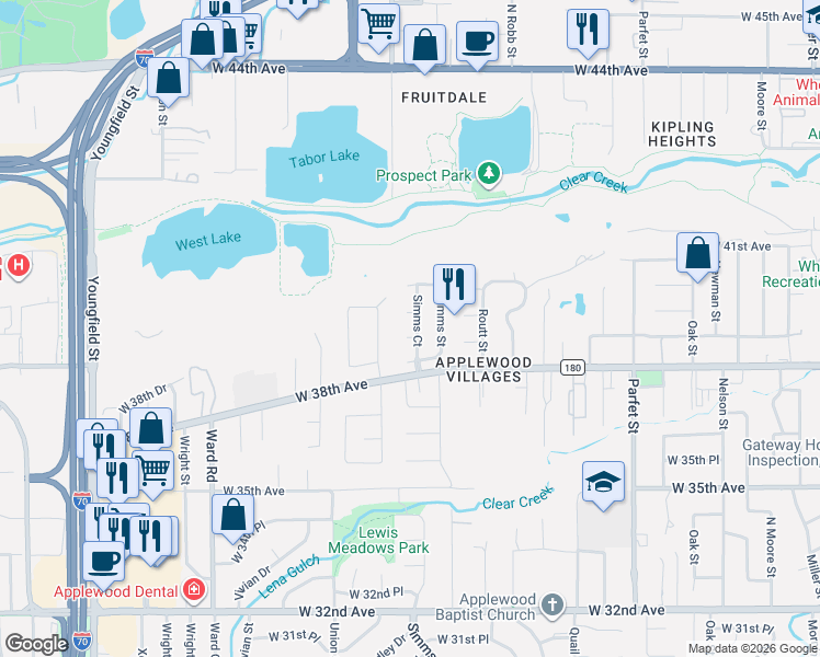 map of restaurants, bars, coffee shops, grocery stores, and more near 11662 West 39th Place in Wheat Ridge