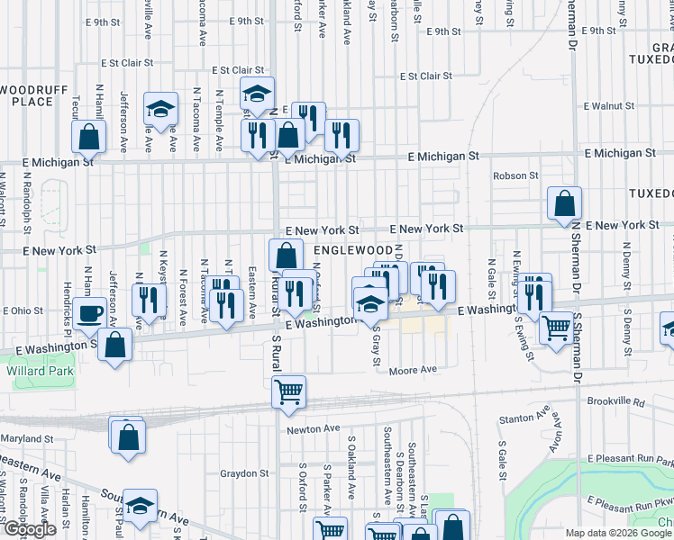 map of restaurants, bars, coffee shops, grocery stores, and more near in Indianapolis
