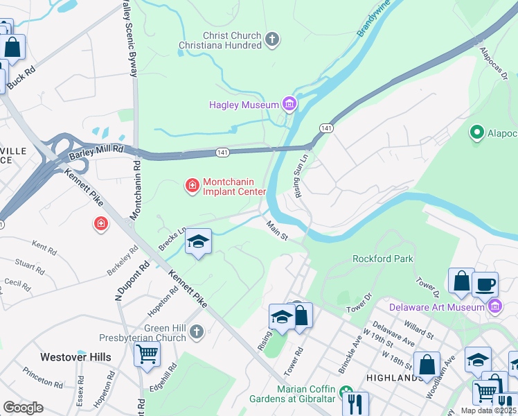 map of restaurants, bars, coffee shops, grocery stores, and more near in Montchanin