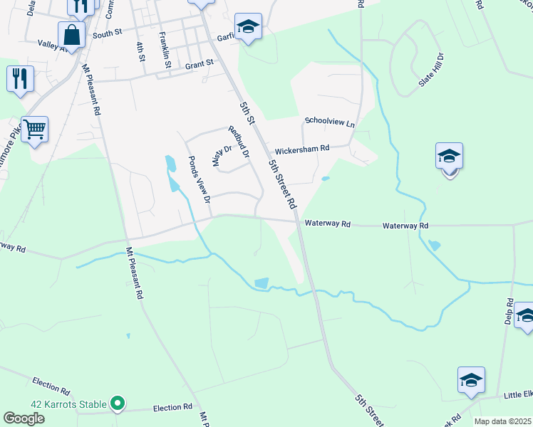 map of restaurants, bars, coffee shops, grocery stores, and more near 563 Waterway Road in Oxford